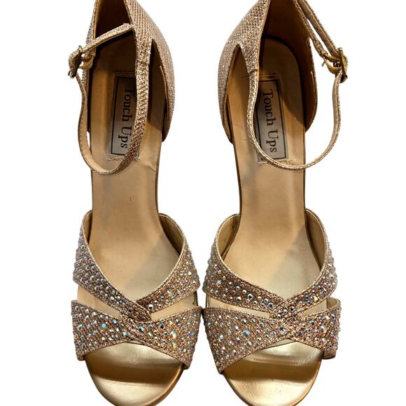 Touch Ups Shoes 9 Gold Glitter Platform Open Toe High Heel Pump Stiletto - Picture 3 of 6